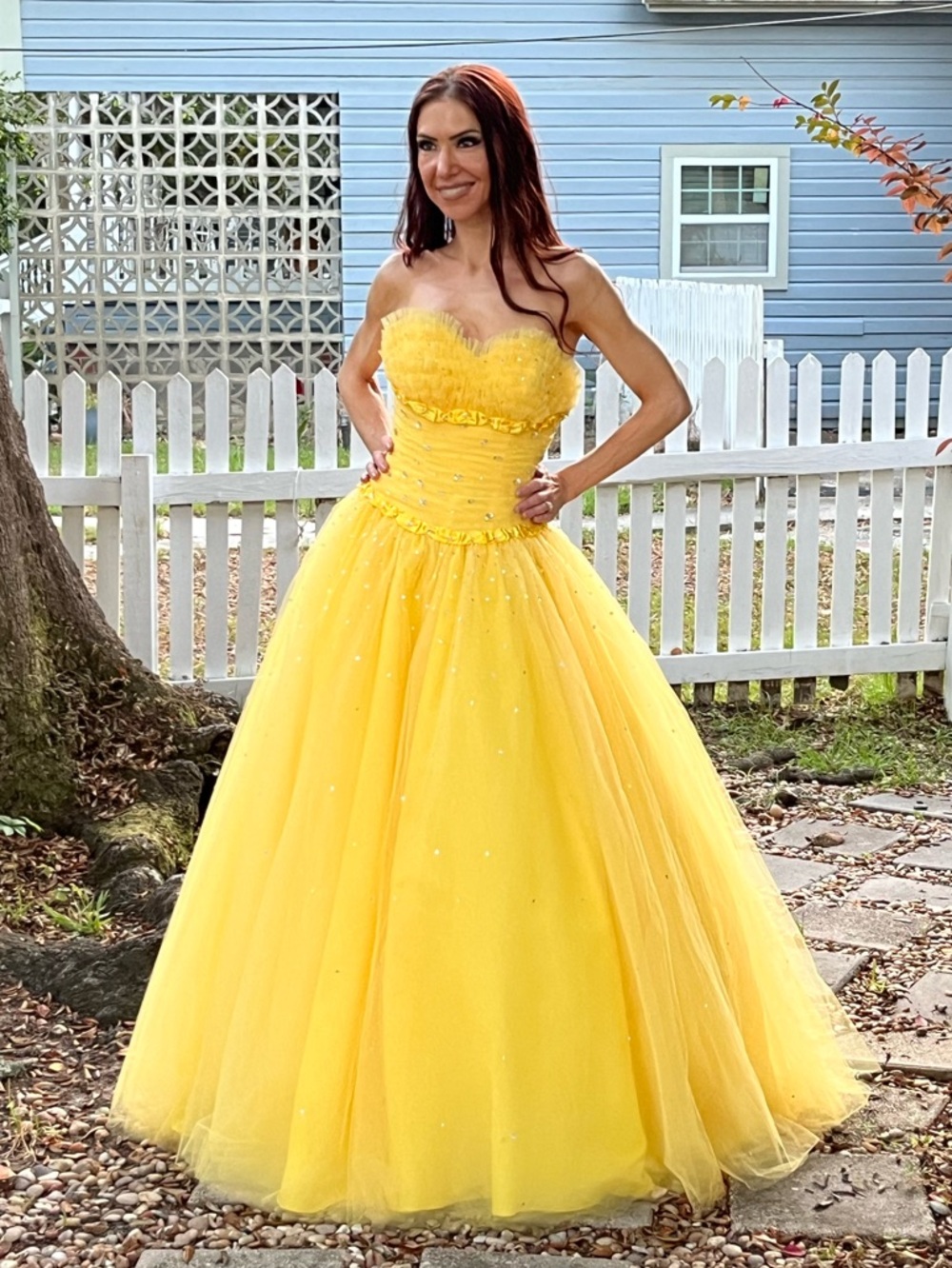 Mori Lee Beaded Prom Dress Yellow Sweetheart Corset Tulle Ball Gown Size 1/2